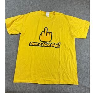 Have A Nice Day Shirt Mens Yellow Graphic Smile Hand Tee Streetwear Y2K Large